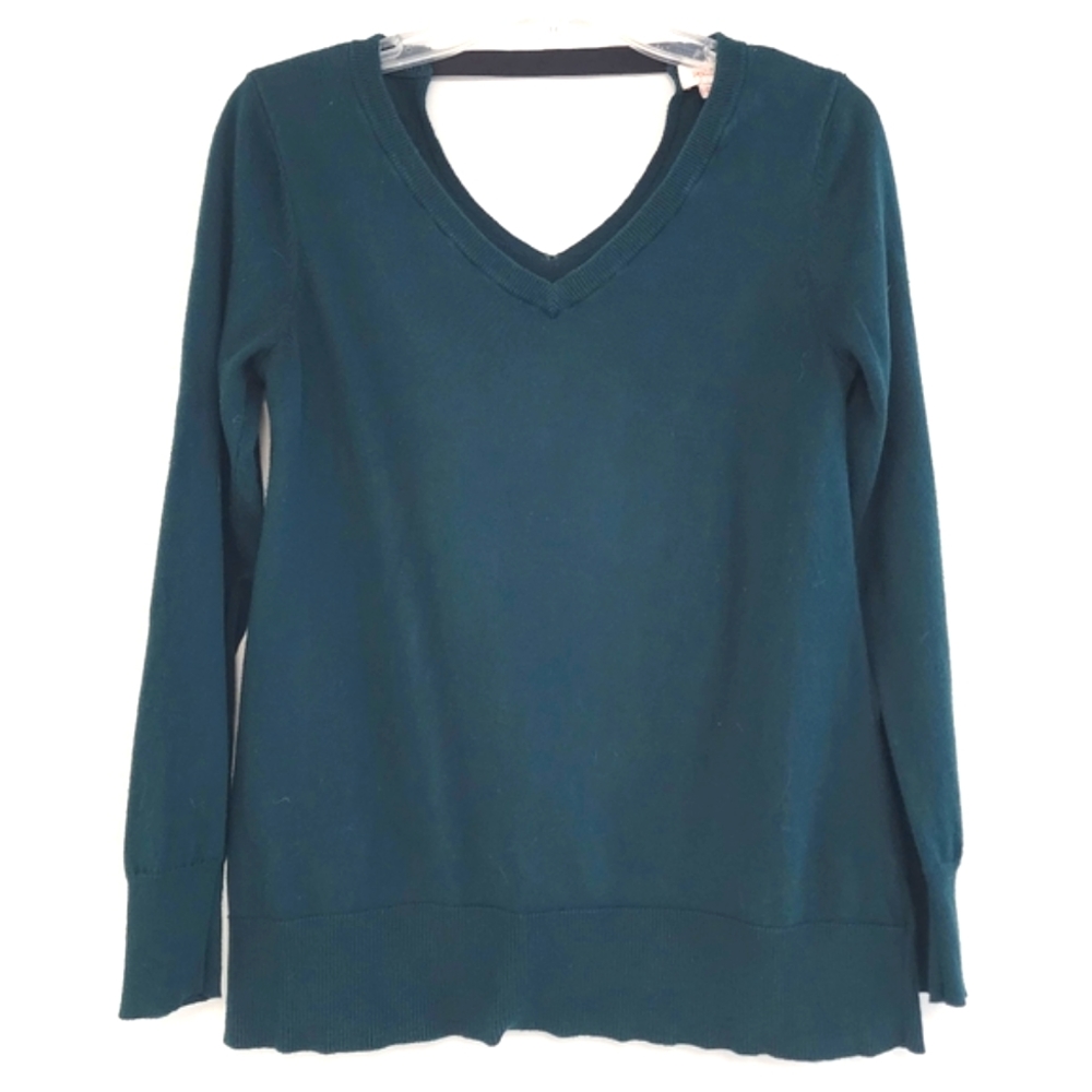 Pixley‎ evergreen v-neck  long sleeved sweater with velvet accent XS